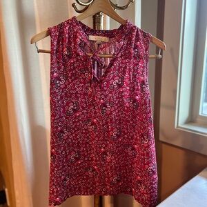 LOFT Red-Pink Floral Tie-Neck Sleeveless Camisole
